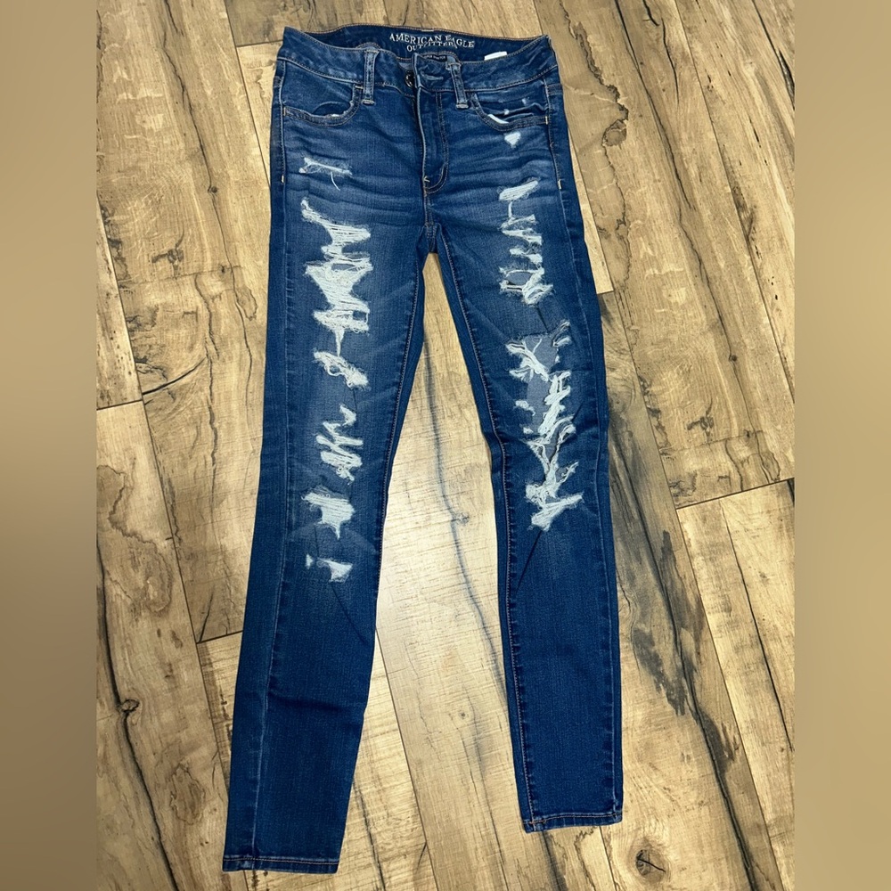 American Eagle Outfitters Ripped Blue Jeggings
